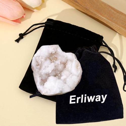Erliway Moroccan Agate Geode with Crystal Natural Heart-Shaped Agate 2-2.4"