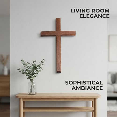 Christian Wooden Cross for Wall and Table, 7.87" x 4.7" Premium Small Handheld Prayer Cross with Hook, Spiritual Religious Gift for Christmas Baptism Altar Church Home Room Decor