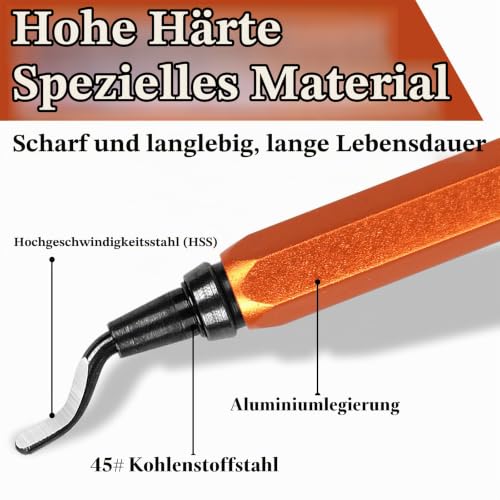 KOMABLEN Pack of 21 Deburring Metal Tool Universal, Hand Deburring with 20 High-Speed Steel Blades, 360° Rotating Deburring Tool, 3D Printer Accessories for Plastic, Aluminum, Stainless Steel, Orange Orange-21pcs