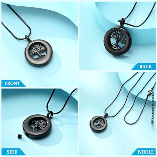 Hearbeingt Tree of Life Urn Necklaces for Ashes Circle Cremation Jewelry A-Black