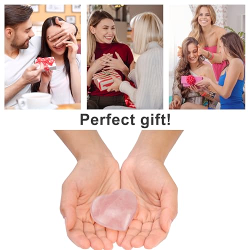 ideayard 45mm Rose Quartz Heart, Crystal Stone 1pcs Puff Heart, Love Palm Healing Stone Reiki Crystal Gemstone Worry Stones for Anxiety