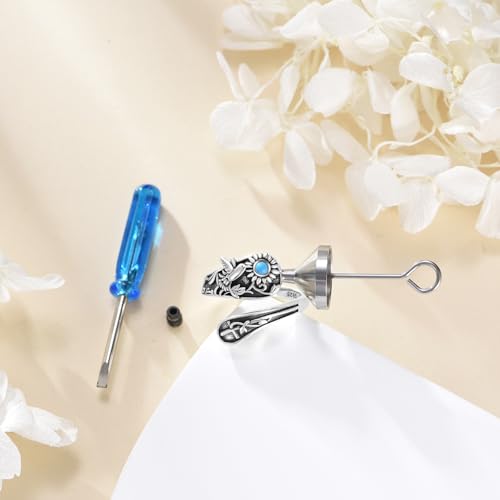 Sunflower/Hummingbird/Mountain Spoon Ring Sterling Silver Vintage Adjustable Antique Spoon Rings for Women Flower Wide Thumb Ring Hummingbird Urn
