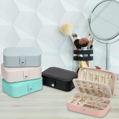 Travel Jewelry Box, PU leather Small Jewelry Organizer For Female Girls, double layer portable mini travel case for storing earrings, rings, necklaces.(pink 2pcs) 2 pink