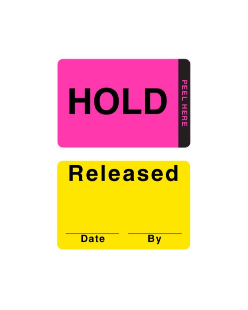 ChromaLabel Fluorescent Pink and Yellow Double Layer Quality Control Label, Imprinted: Hold, Released, 25 per Pack, 2.88 x 3 Inch (Pack of 2) 2" x 3" (Pack of 2)