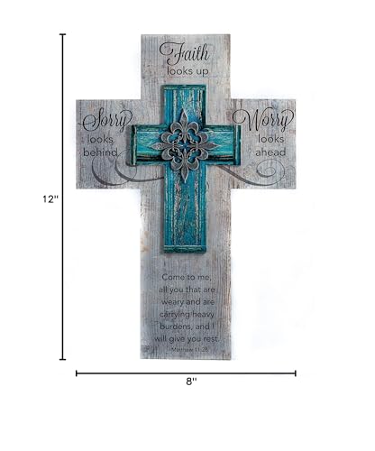 Cathedral Art Faith Looks Up Wall Cross with Fleur De Lis Accent & Hanger, Multi