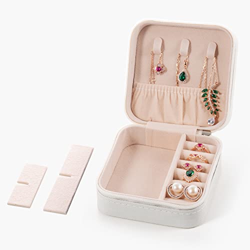 5pack/PU Leather Travel Jewelry Case, Mini Jewelry Box, Small Jewelry Organizer Portable Display Jewelry Storage Case for Rings Earrings Necklace, for Girls Women (White) J5 - White