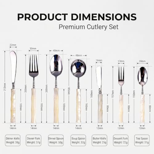 5-Piece White Handle Silverware Set, 304 Stainless Steel Flatware with Knife Fork Spoon Teaspoon Dessert Fork, Mirror Polished Cutlery Elegant Tableware for Home Dining Party Pearl White 5-Piece