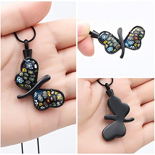 Minicremation Cremation Jewelry for Ashes - Memorial Keepsake for Beloved's Ashes Urn Pendants Butterfly Cremation Necklace for Ashes for Women Black