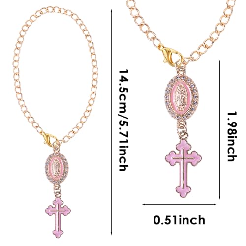Rosary Car Charm Catholic Cross Virgin Mary Mirror Hanging Pink
