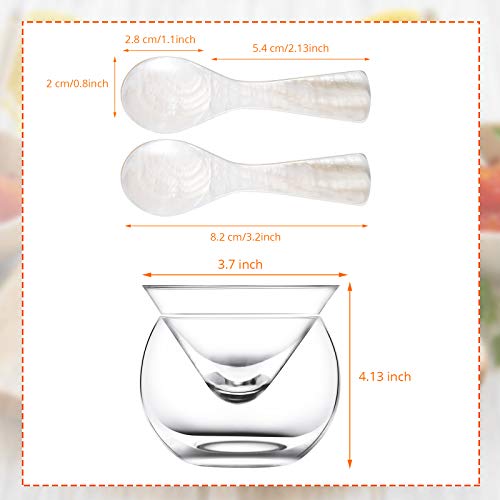 Sabary Glass Caviar Serving Set Plus 6 Pcs 3.2 Inch Mother of Pearl Spoons, Caviar Dish Chiller Server Set with Ice Holder and Spoon for Shrimp Ice Cream Sauce Martini, Wine, Dishwasher Safe