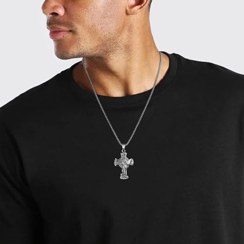HZMAN St. Michael Archangel Cross Necklace for Men Stainless Steel Retro Angel Exorcism Protect Amulet Pendant saint michael-2