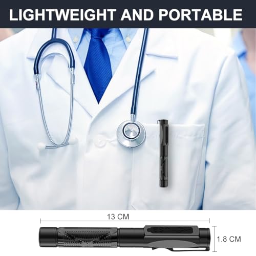 Diagnostic Light, Medical Pupil Light, Rechargeable USB, 3-Colour Light, Portable LED Pen Lamp with Pocket Clip for Nurses, Students, Doctors klein
