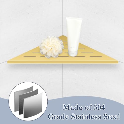 10'' Brushed Gold Corner Shower Shelves Bathroom Corner Shelf,304 Grade Stainless Steel Slot Design Recessed Corner Shelves Suitable for Tiled Wall,2-Pack