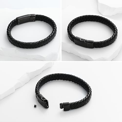 Cremation Jewelry Urn Bracelet for Ashes for Women Men Memorial Braided Leather Urn Cuff Bangle Bracelet for Human Ashes Keepsake Jewelry 20cm/7.87in Black