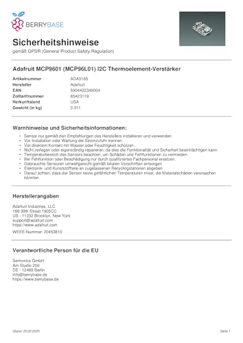 Adafruit MCP9601 (MCP96L01) I2C Thermocouple Amplifier - Stemma QT/Qwiic Ada 516