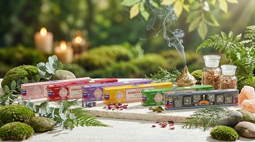 Satya Incense Gift Set Nag Champa, Super hit, Dragon's Blood, Sandalwood, Patchouli, Lavender, Positive Vibes, 15 g Scented