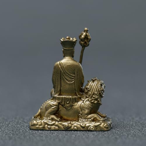 Chufan Mini Ksitigarbha Bodhisattva Sitting on Tiger Tiny Buddha Statue Figurines Brass Spiritual Sculpture Statue Meditation Handmade Feng Shui Decor