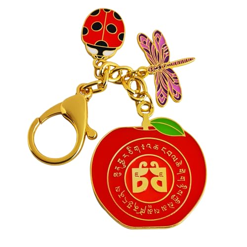 Feng Shui Harmony Apple With Ladybug & Dragonfly Keychain Peace Luck Amulet Keychain