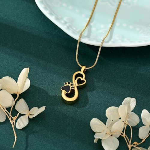 Infinity Pet Paw Cremation Jewelry Urn Necklaces Infinity Urn Pendant Necklaces for Ashes Memorial Keepsake Pendant for Women Gifts With Funnel Kit & Bag Gold
