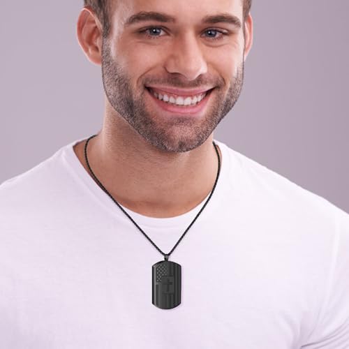 Flag Cross Urn Necklace for Ashes for Men Women Cremation Jewelry Black