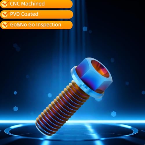 TIRYTU titanium flange hex bolts, M8x20mm, 6-piece set with burnt blue finish