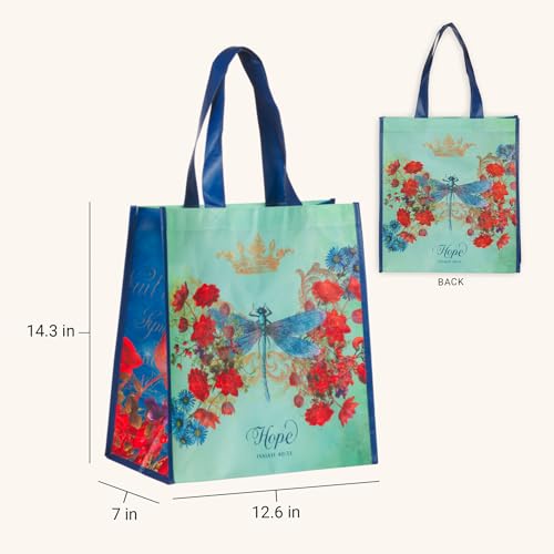 Christian Art Gifts Full Multicolor Printed Reusable, Sturdy, Collapsible Women's Shopping Tote Bag w/Inspirational Scripture Teal/Hope