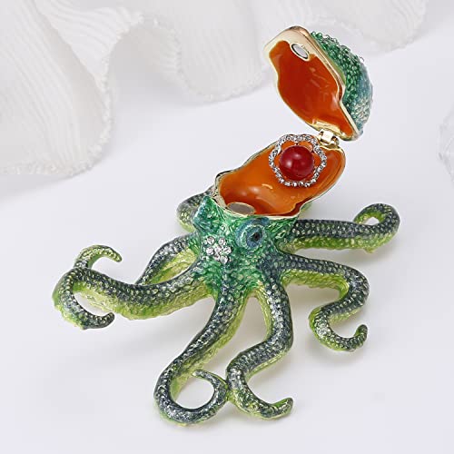Hand Painted Animal Trinket Box for Home Decor, Hinged Jewelry Organizer Storage, Unique Personalized Collectible Keepsake Figurine Handmade Decorative Ornament Gifts (Octopus) Octopus