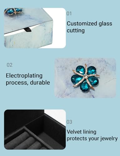 Jewelry Box for Women, Marble - Patterned Jewelry Organizer Box, Glass Modern Jewelry Holder For Earring, Ring, Necklace, Bracelets, Christmas Mother's Day Valentine Jewelry Gift Box large