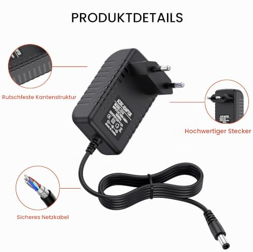 Mugust AC Adapter 12 V 2 A Power Supply AC 220 V to DC12 V 500 mA 1000 mA 1500 mA 2000 mA Power Driver 5.5 mm with 8 DC Plug Adapters Inverter Charger Transformer AC-DC Adapter (12V/2A) 12V/2A