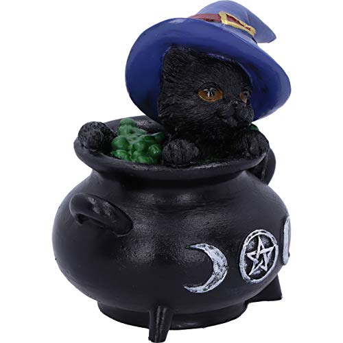 Nemesis Now Hubble and Bubble Witches Familiar Black Cat and Cauldron Figurines, 8cm