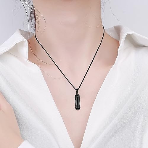 Imrsanl Glass Hourglass Urn Necklace Cremation Jewelry for Ashes 1-Black