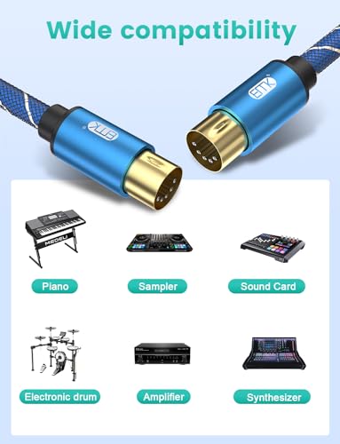 EMK 5-Pin DIN MIDI Cable Male to Male Midi Cables Compatible with MIDI Keyboard/Synthesizer/Guitar Multi Effects/Audio Interface/Audio Mixer/Audio Amplifier/External Sound Card (10Feet/3m-2PCS) 10Feet/3m-2PCS