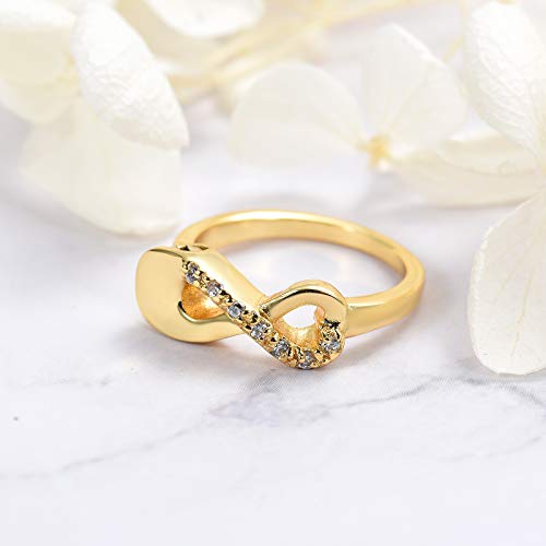 XSMZB Cremation Ring for Ashes Crystal Infinity Ring Memorial Keepsake Urn Ring Holder Ash for Pet/Human Urn Ring for Women Gold 9