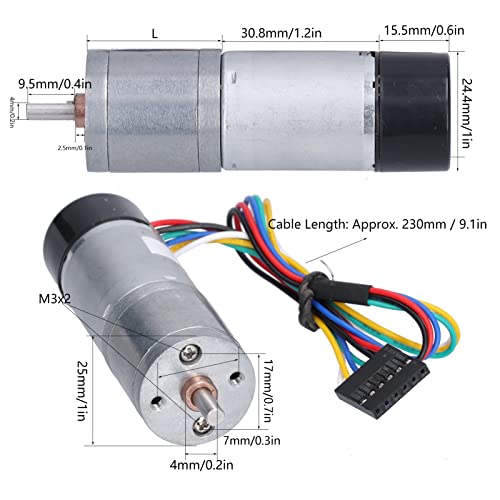 DC12V 170RPM Geared Motor with Hall Encoder High Torque, Wear Resistant Metal Gear Motor with Speed Measuring Signal Feedback for Smart Cars, Robots and Home Appliances, 25mm Diameter Gearbox DC12V 170RPM