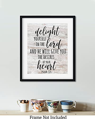 Govivo Delight yourself in the Lord, Psalm 37:4 - Christian Wall Art - Motivational Rustic Print - 11x14 Unframed 14"L x 11"W