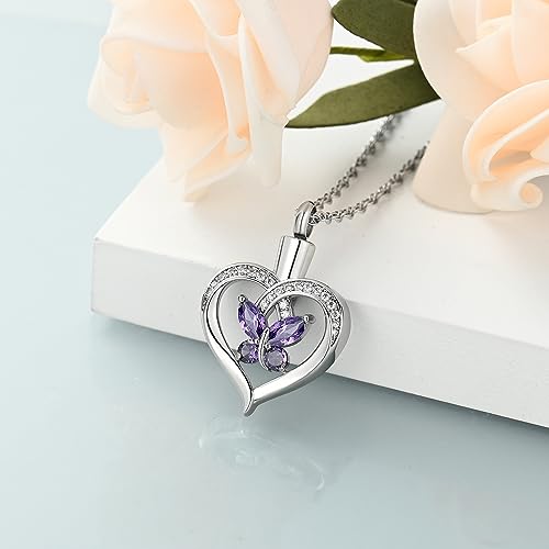 shajwo Heart Urn Necklace for Ashes for Women Silver-Purple