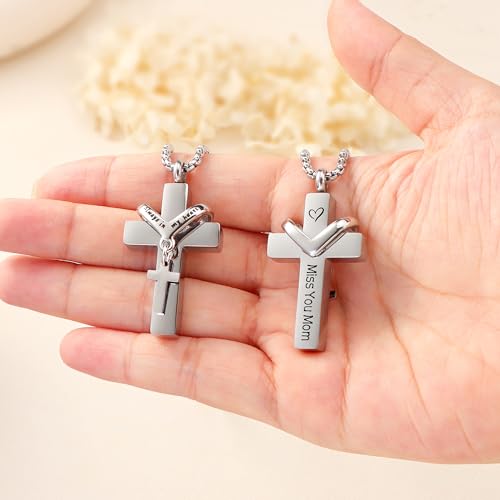 Cremation Cross Necklace for Ashes Cross Urns Locket Pendant Ashes Holder Stainless Steel Memorial Jewelry Miss You Mimi