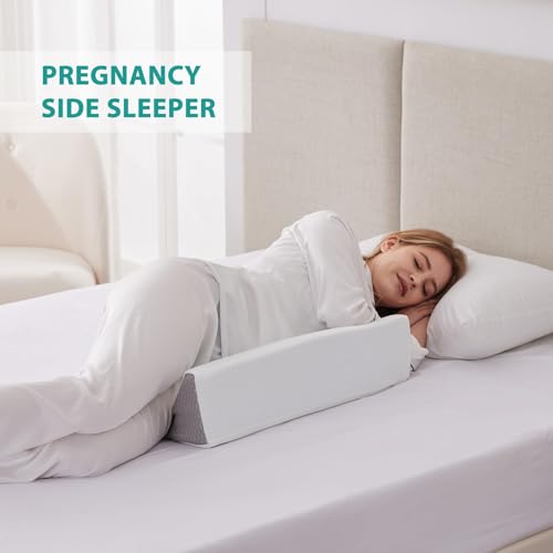 Bedluxe Wedge Pillow for Side Sleeping, Comfort Foam Back Pillow for Side Sleeper, Bed Wedges & Body Positioners for After Surgery, Pregnancy Support, Back Pain, Preventing Bedsores, White/Grey 23*10*6 Inch