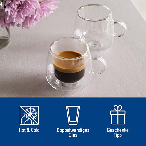 Villeroy & Boch Artesano Hot & Cold Beverages Espresso Glass, Set of 2 Demitasse, Double-Walled Petite Glasses for Cold & Hot Beverages, 2 oz, Borosilicate Glass, Dishwasher and Microwave-Safe