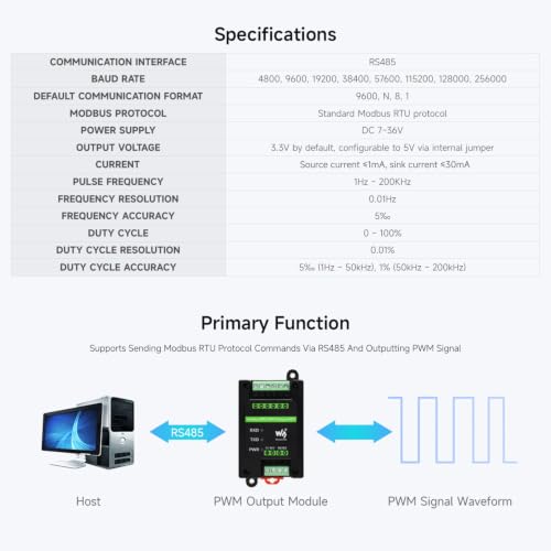 Waveshare Industrial 4-Ch PWM Output Module, Modbus RTU Protocol, Isolated RS485 Interface, Adjustable Frequency and Duty Cycle, with Various Isolation and Protection Circuits