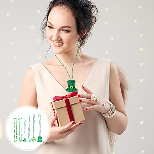 NUOBESTY 12pcs Green Shamrock Necklaces Irish Top Hat Neck Chains for St. Patricks Day Party Decorative Supplies