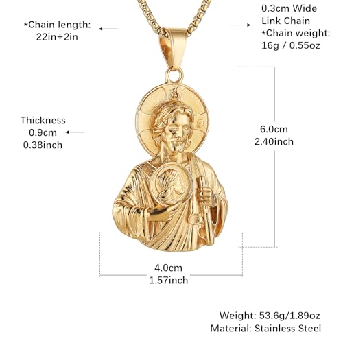 AsAlways Saint Jude Necklace for Men, with 22"+2" Rolo Chain Saint Jude-1