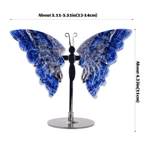 Apengshi Crystal Butterfly Ornament, Amethyst Agate Wings, Home Office Tabletop Decor (Sodalite) Sodalite