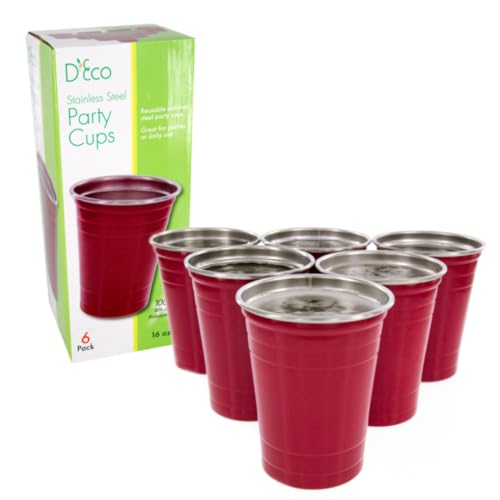D'Eco Reusable 16 oz Red Party Cups, Stainless Steel Glasses, 6 Pack 6 Count (Pack of 1)