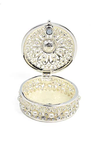 VI N VI Silver Jewelry Box Trinket Box with Rhinestones and Pearls