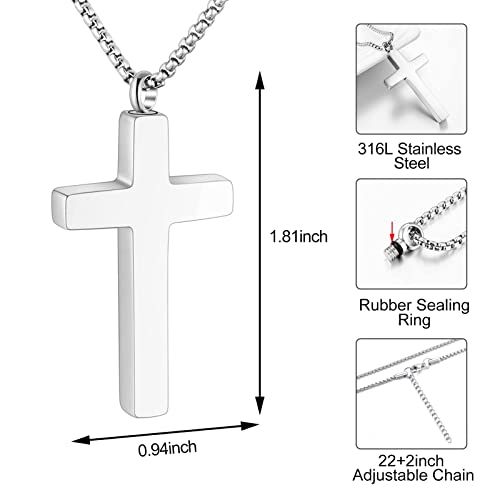 Dletay Cremation Necklace for Ashes Stainless Steel Cross Pendant Urn Necklace Memorial Keepsake Jewelry for Men Women