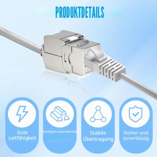 2x Keystone RJ45 Module Cat 7, RJ45 Socket Tool-free up to 10 Gbit/s and 1000 MHz, Keystone Module Fully Shielded STP, LAN Socket for Patch Panel, Network Socket, Compatible with Cat 6a, Cat 7, Cat 8