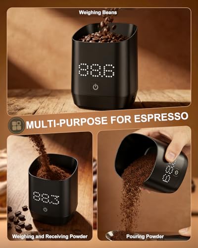 Coffee Scale with Timer, Digital Coffee Scales for Espresso & Pour Over, USB-C Rechargeable Barista Scale with External Display, Minimalist Design (Black)