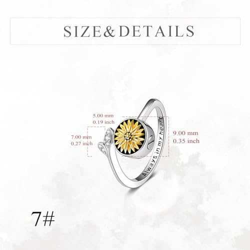 YFN Sunflower Urn Rings for Ashes Sterling Silver Sunflower Cremation Jewellery for Women daughters