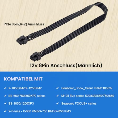 PCIE Cable for Seasonic, PSU 8 Pin Male to PCIe 8-Pin (6+2) Male for Seasonic Modular Power Supply (60 cm) 1 to 1